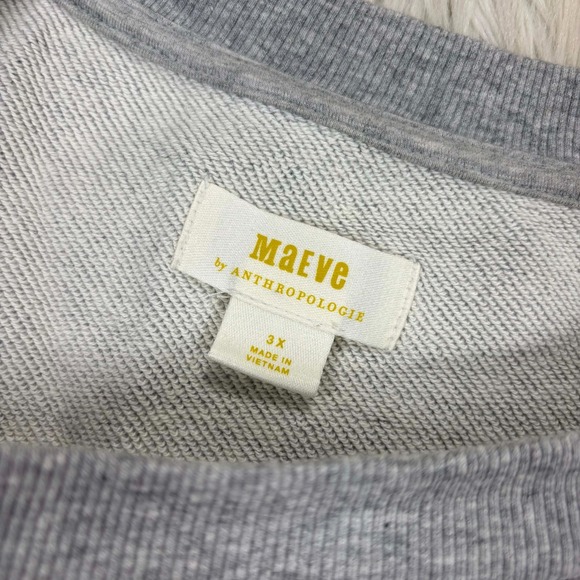 Maeve Women's 3X Varsity Crew Sweatshirt Gray Green Preppy Athleisure V-Stripe - Picture 3 of 6